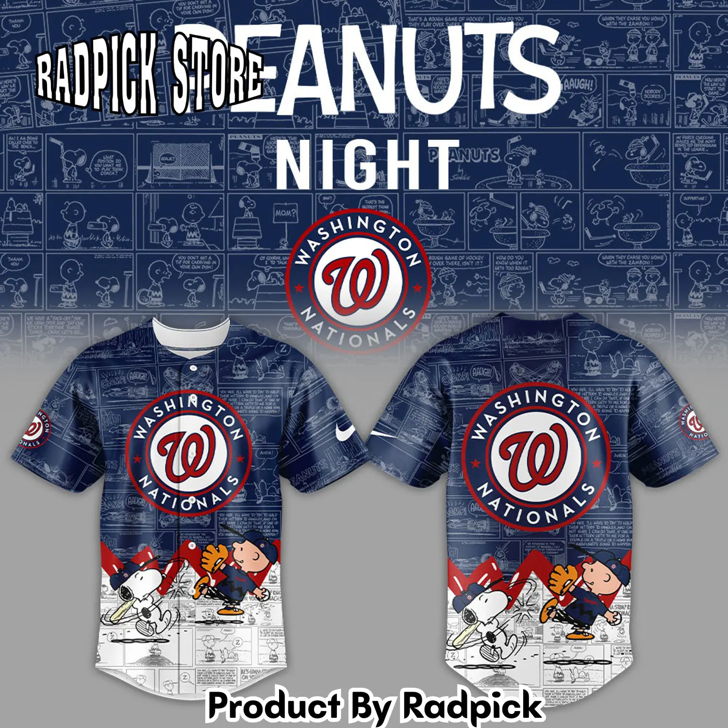 Radpick washington nationals 75th anniversary of peanuts baseball jersey rp12711
